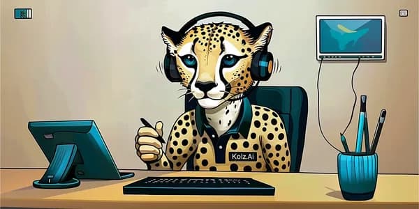 Cheetah at computer desk