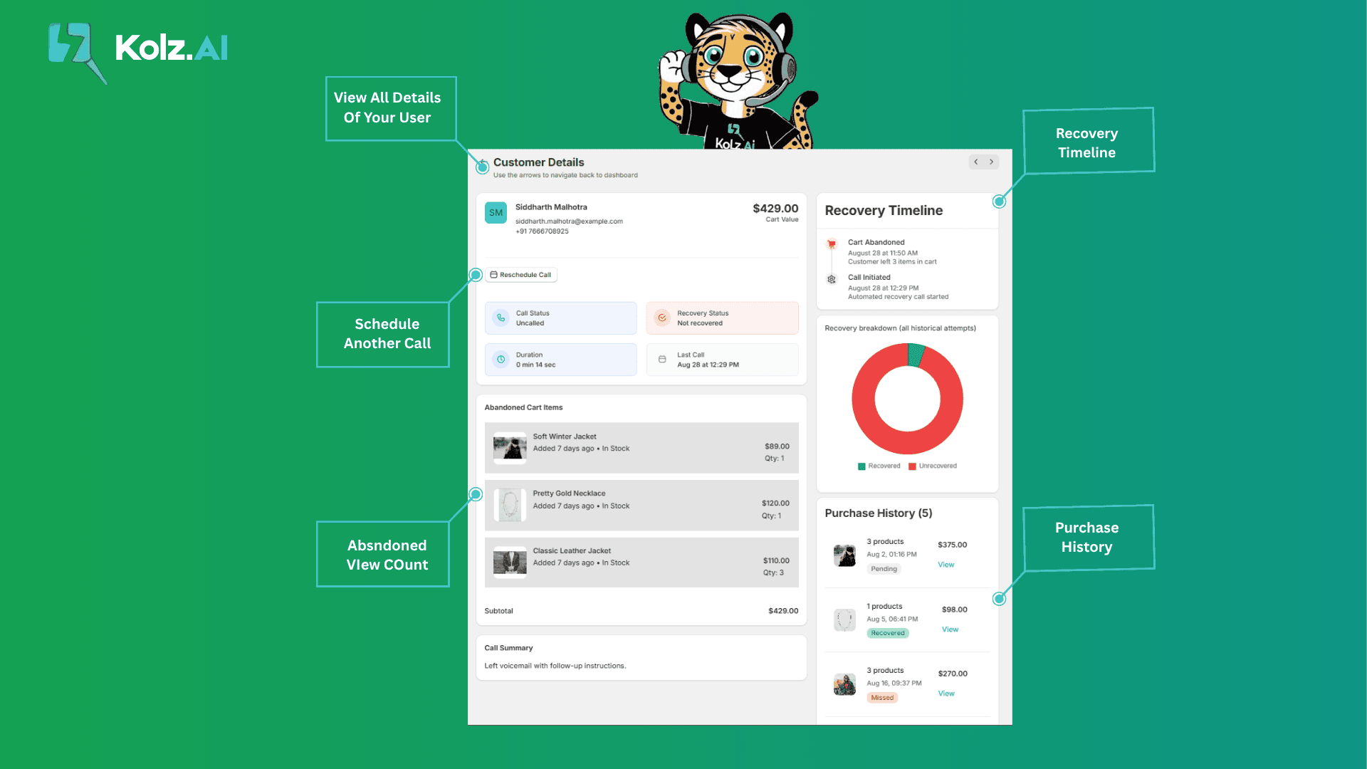 Customer Details and Recovery Timeline